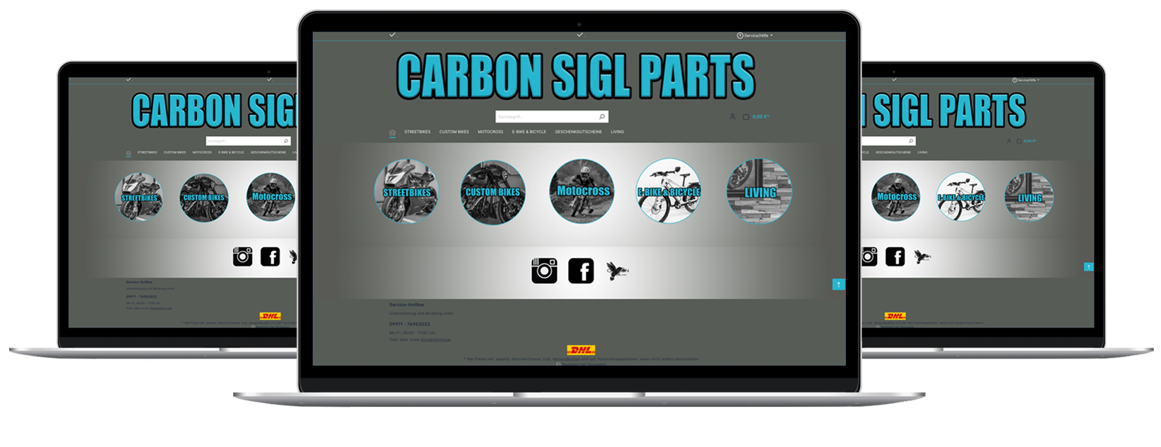 Mockup Website des Online Shops von Carbon Sigl
